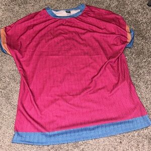 SHEIN size small pink with blue and orange trim shirt